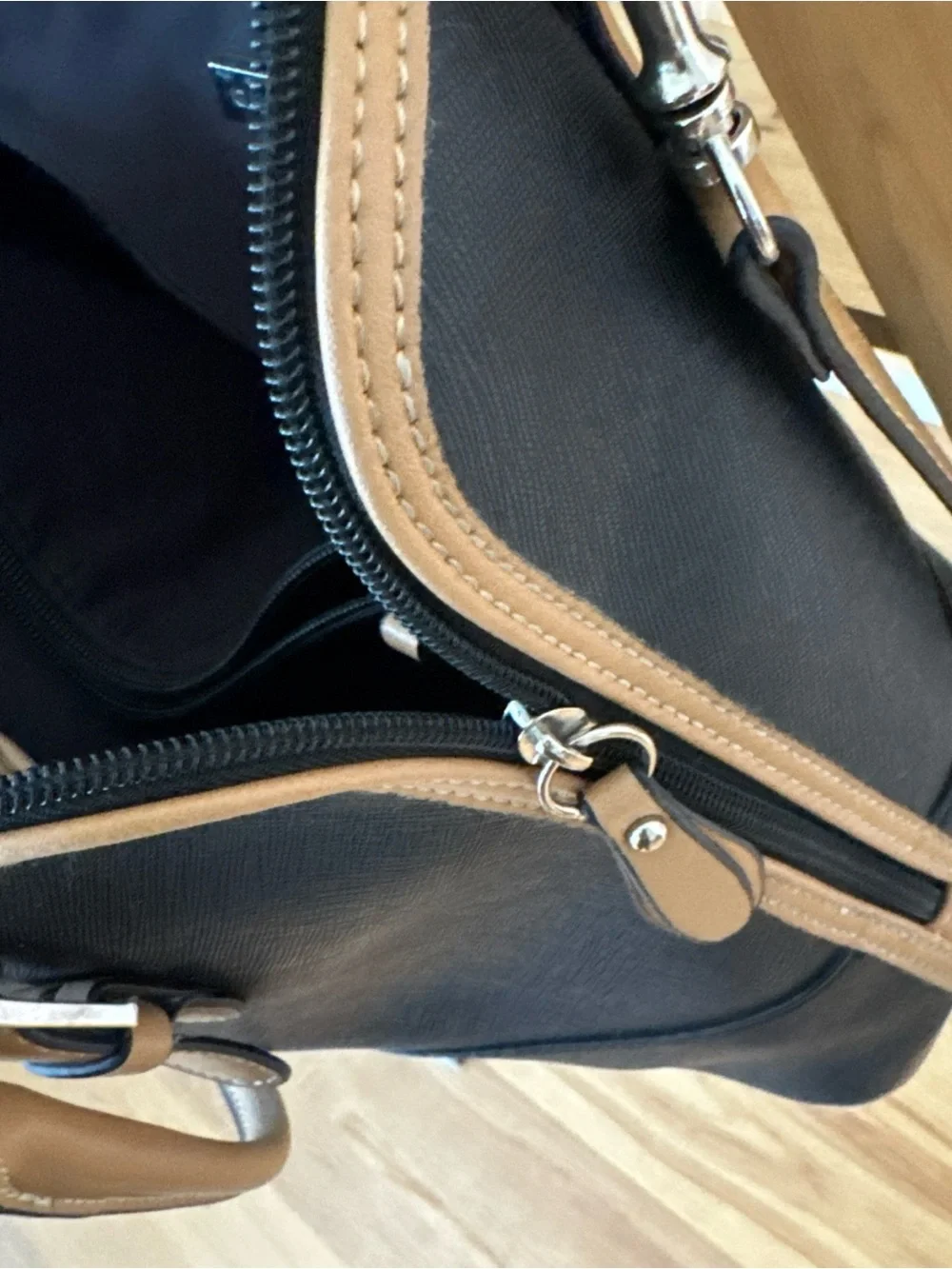 Giani Bernini Black and Tan Saffiano Satchel